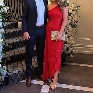 A.L.C. Red Asymmetrical Pleated Evening Dress